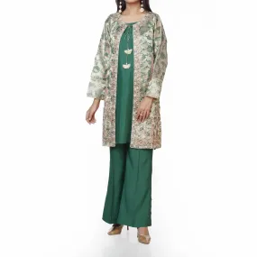 3PC-Embellished Jamawar Shirt with Raw silk Camisole & Trouser PS2301