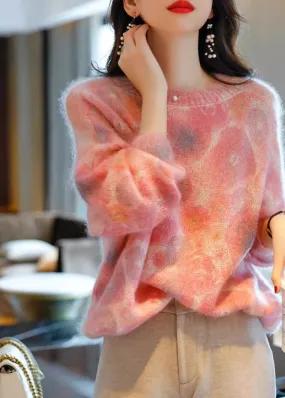 Art Pink O Neck Cozy Cotton Knit Sweaters Spring TF043