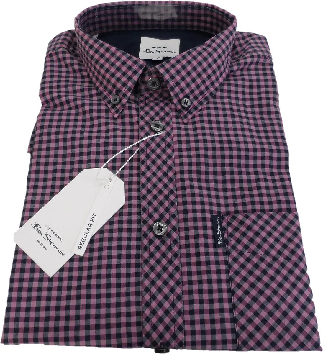 Ben Sherman Mens Violet Gingham Check Short Sleeved Shirts