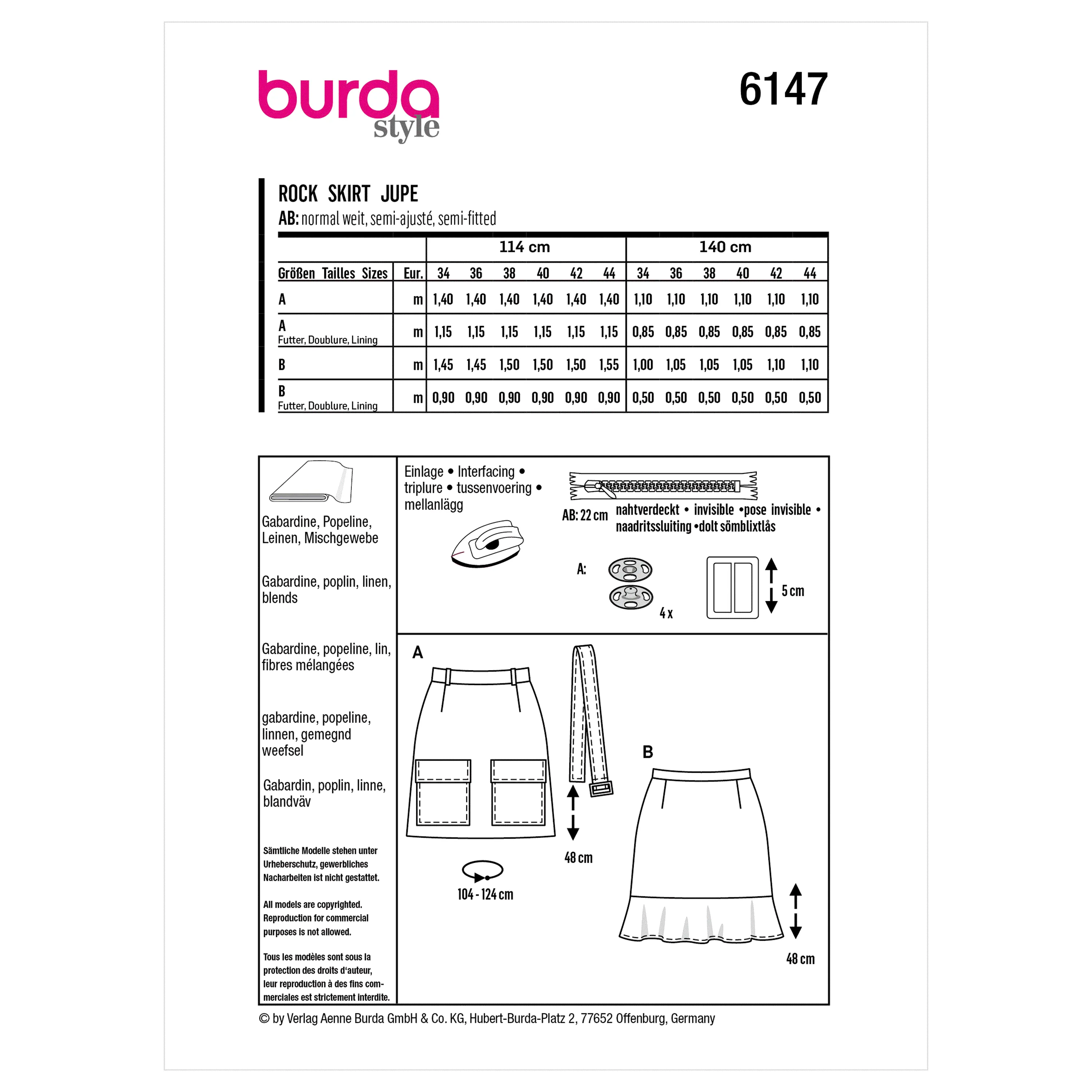 Burda Pattern 6147 Misses' Skirt