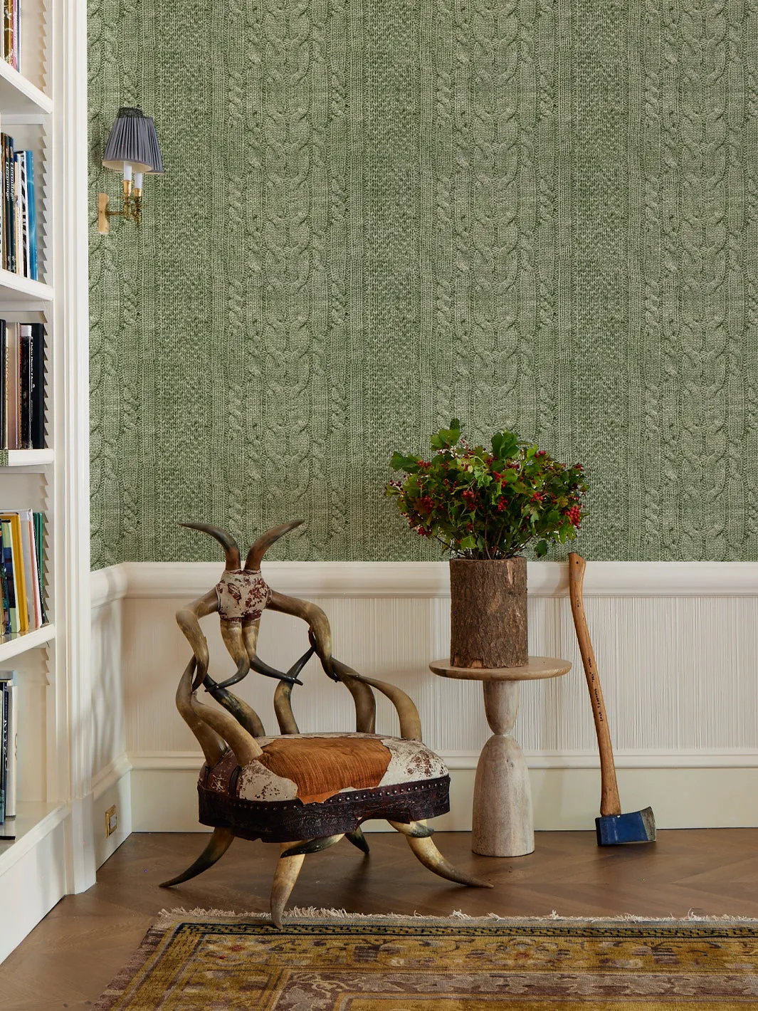 'Cable Knit' Wallpaper by Lingua Franca - Hunter Green