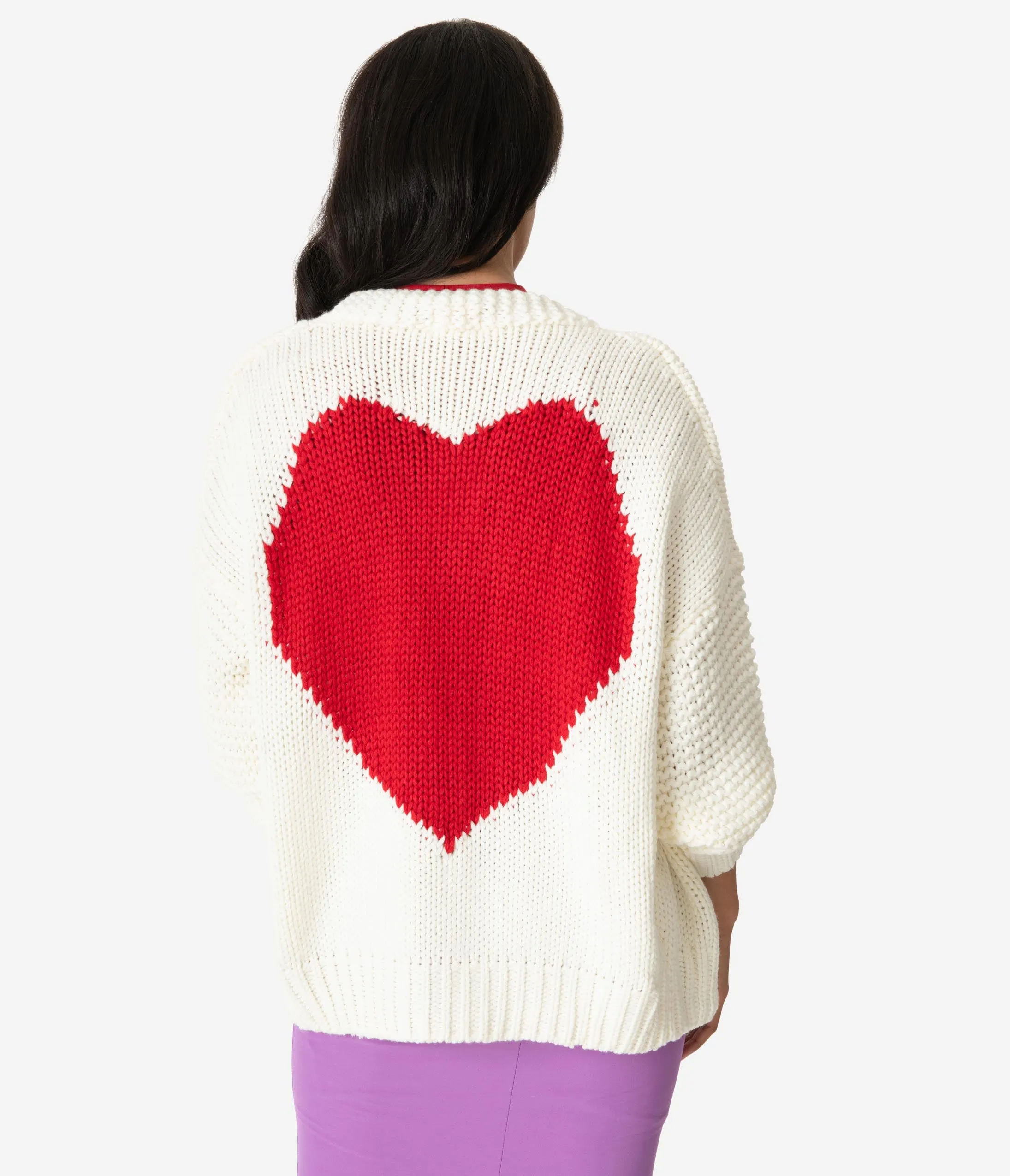 Cream & Red Heart Knit Open Cardigan