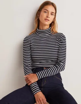 Essential Roll-neck Top-Navy / Ivory Stripe