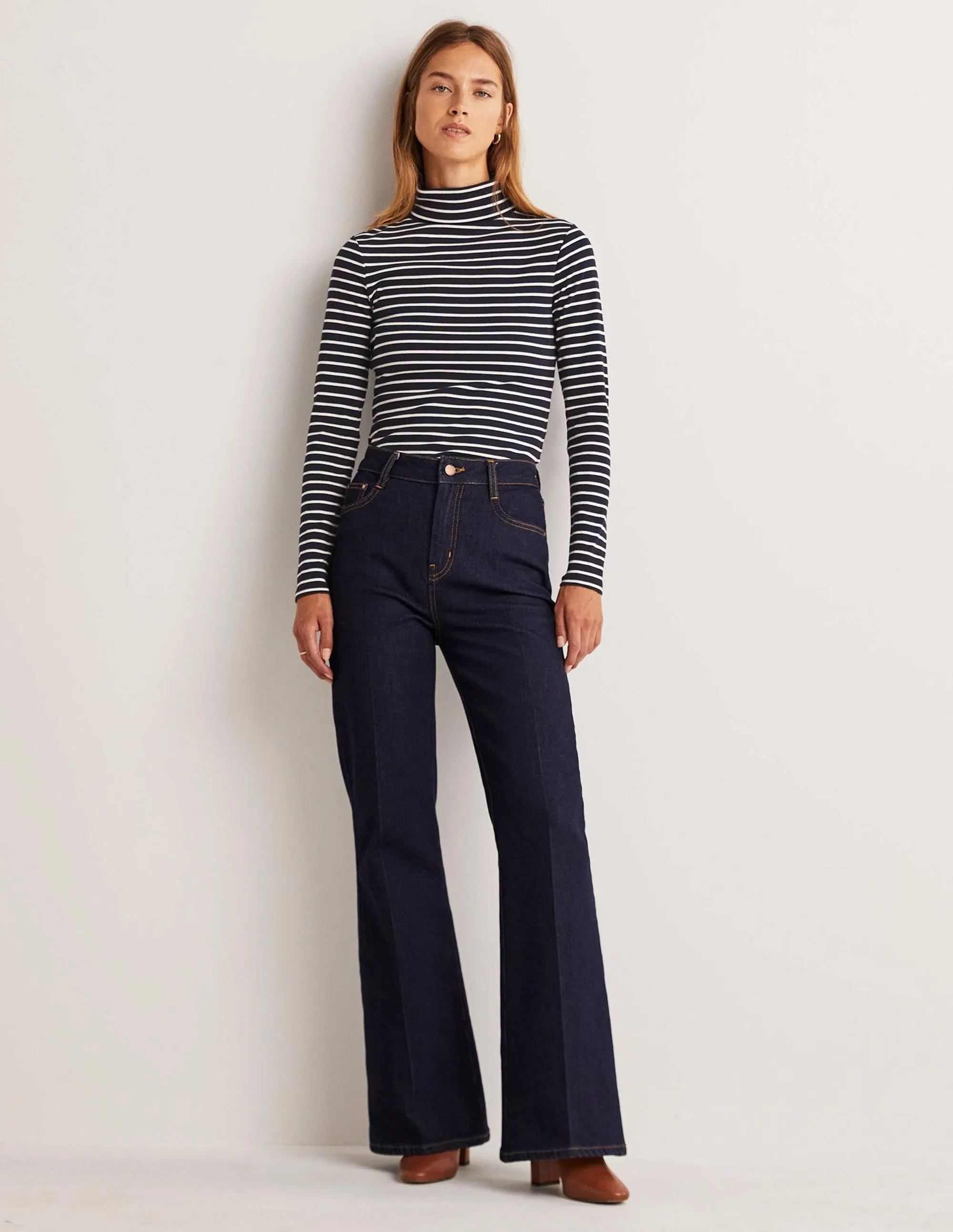 Essential Roll-neck Top-Navy / Ivory Stripe