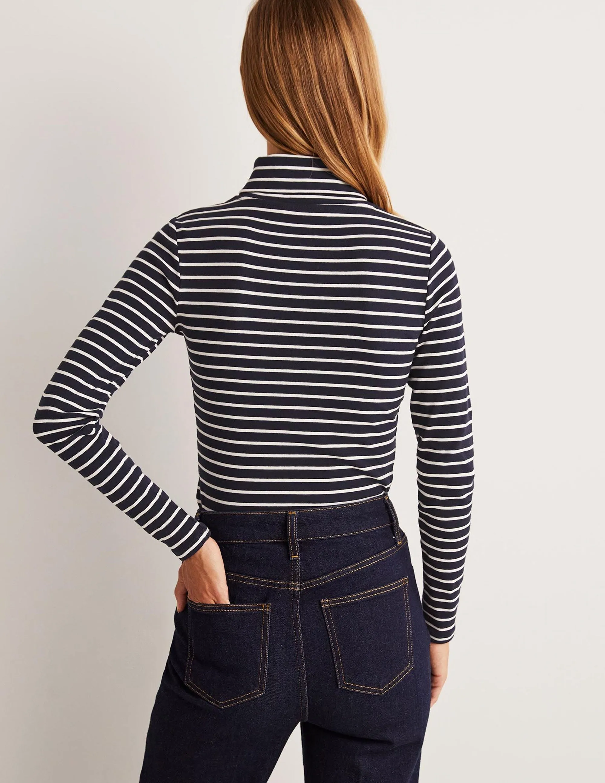 Essential Roll-neck Top-Navy / Ivory Stripe