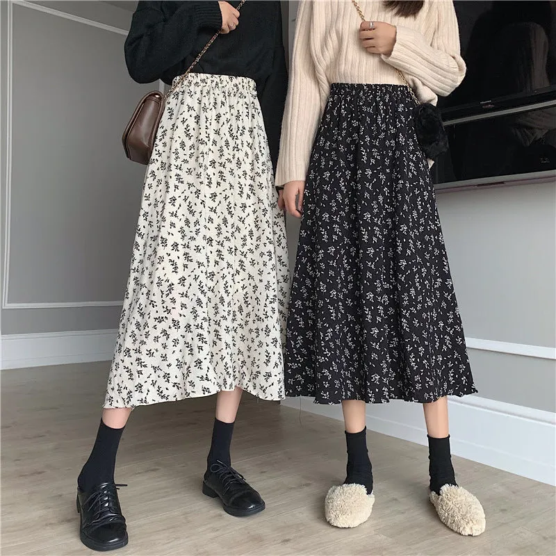 Floral Skirt High Waist Women Elegant Mid-Length Skirt