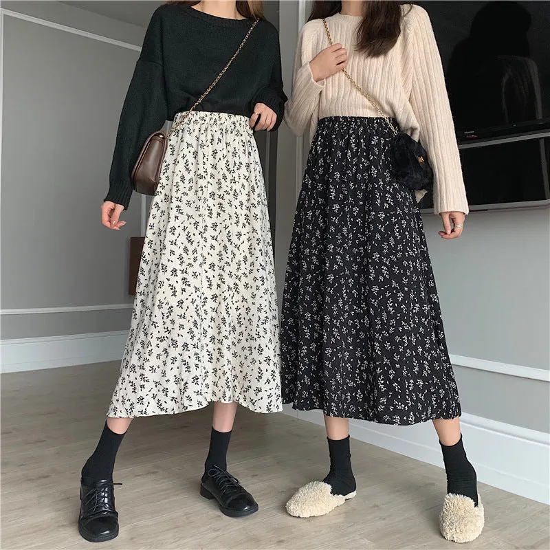 Floral Skirt High Waist Women Elegant Mid-Length Skirt