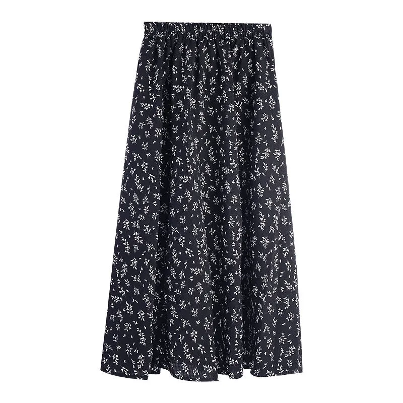 Floral Skirt High Waist Women Elegant Mid-Length Skirt