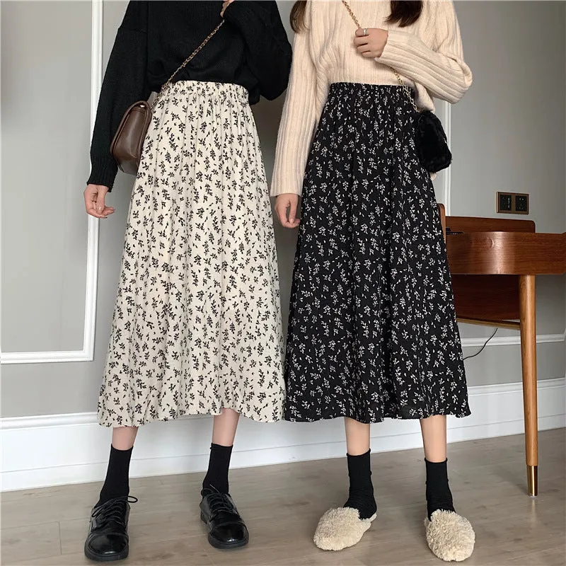 Floral Skirt High Waist Women Elegant Mid-Length Skirt