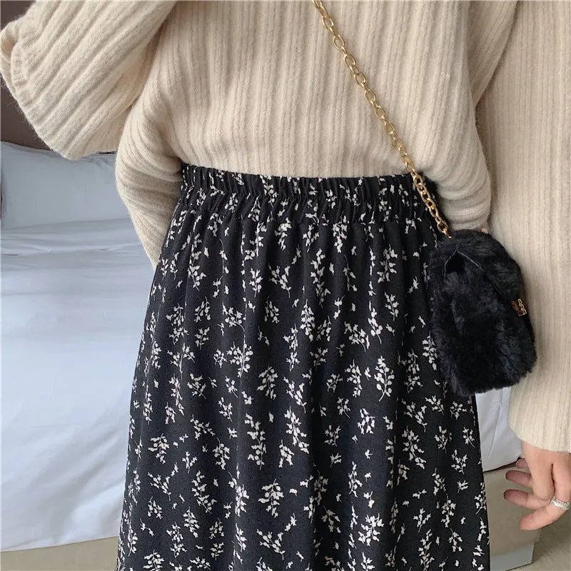 Floral Skirt High Waist Women Elegant Mid-Length Skirt