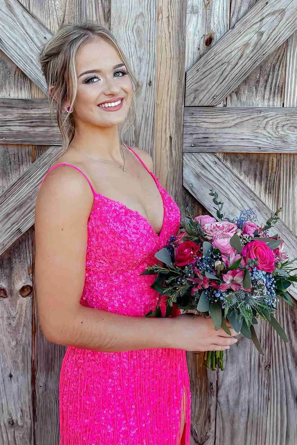 Glitter Red V-Neck Long Prom Dress with Tassel