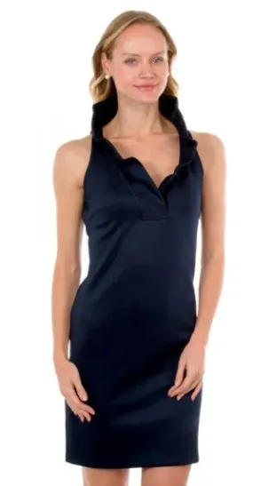 Gretchen Scott Ruffneck Dress Sleeveless in Navy JDRNSL