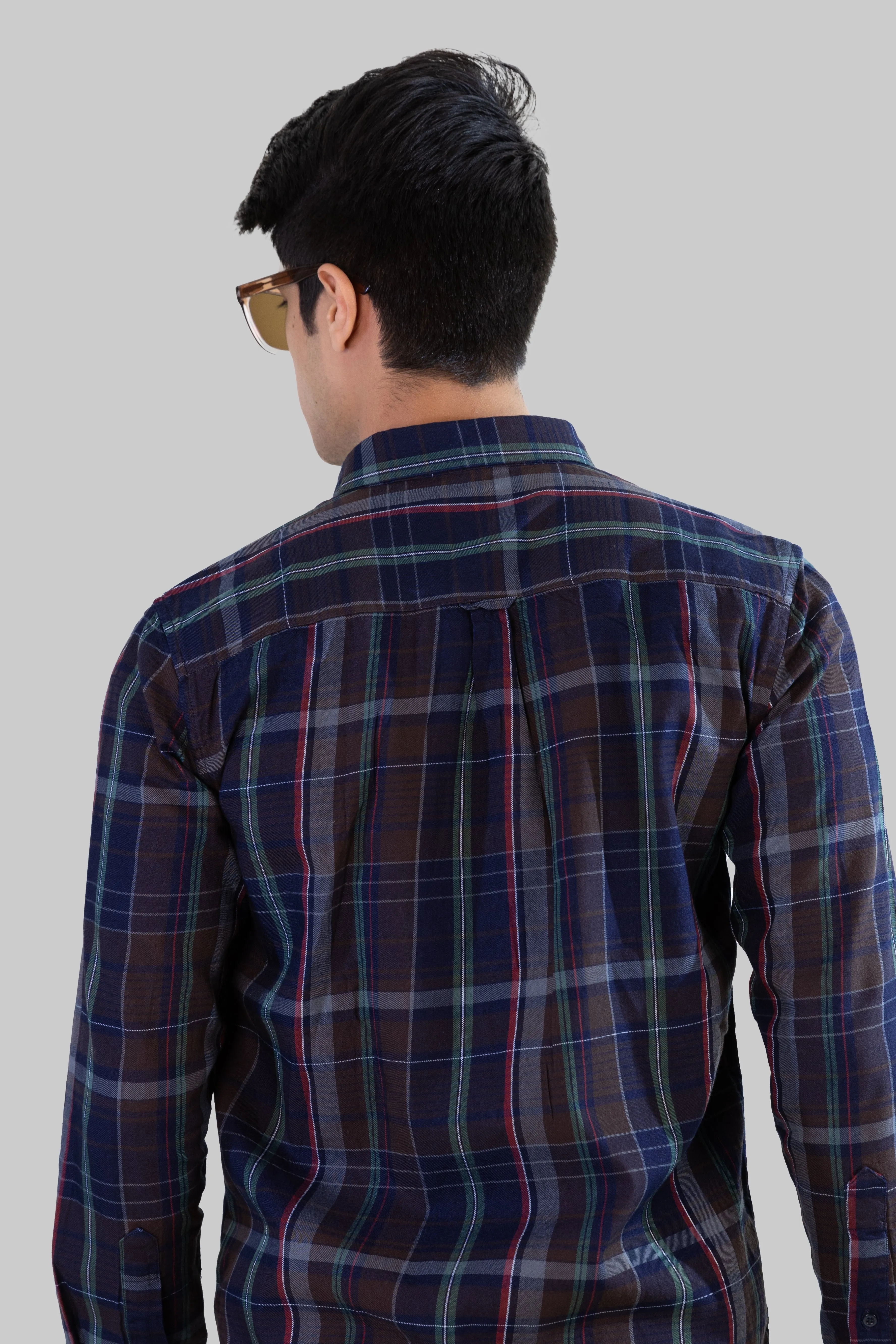 Gridline Checkered Shirt - Navy Blue