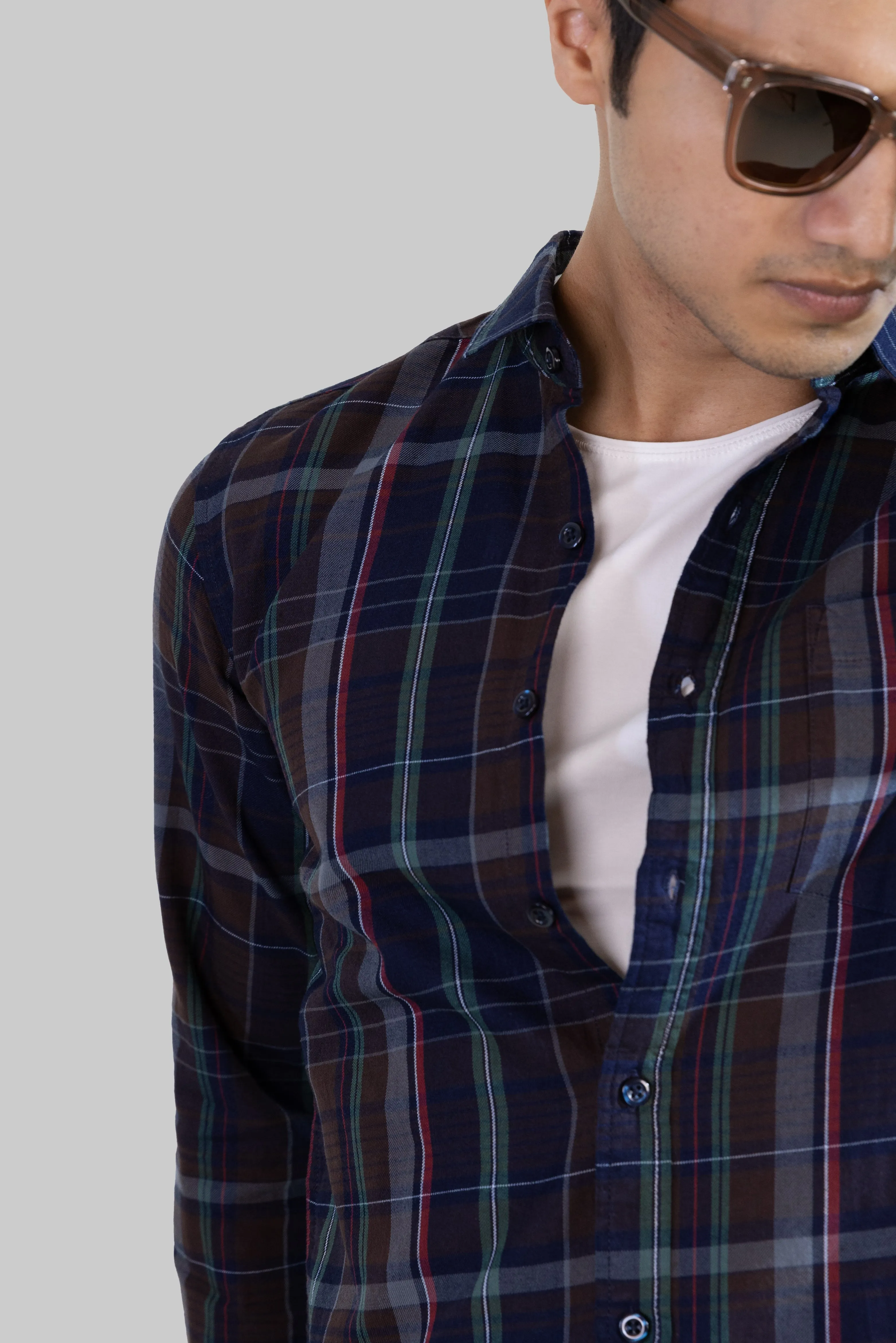 Gridline Checkered Shirt - Navy Blue