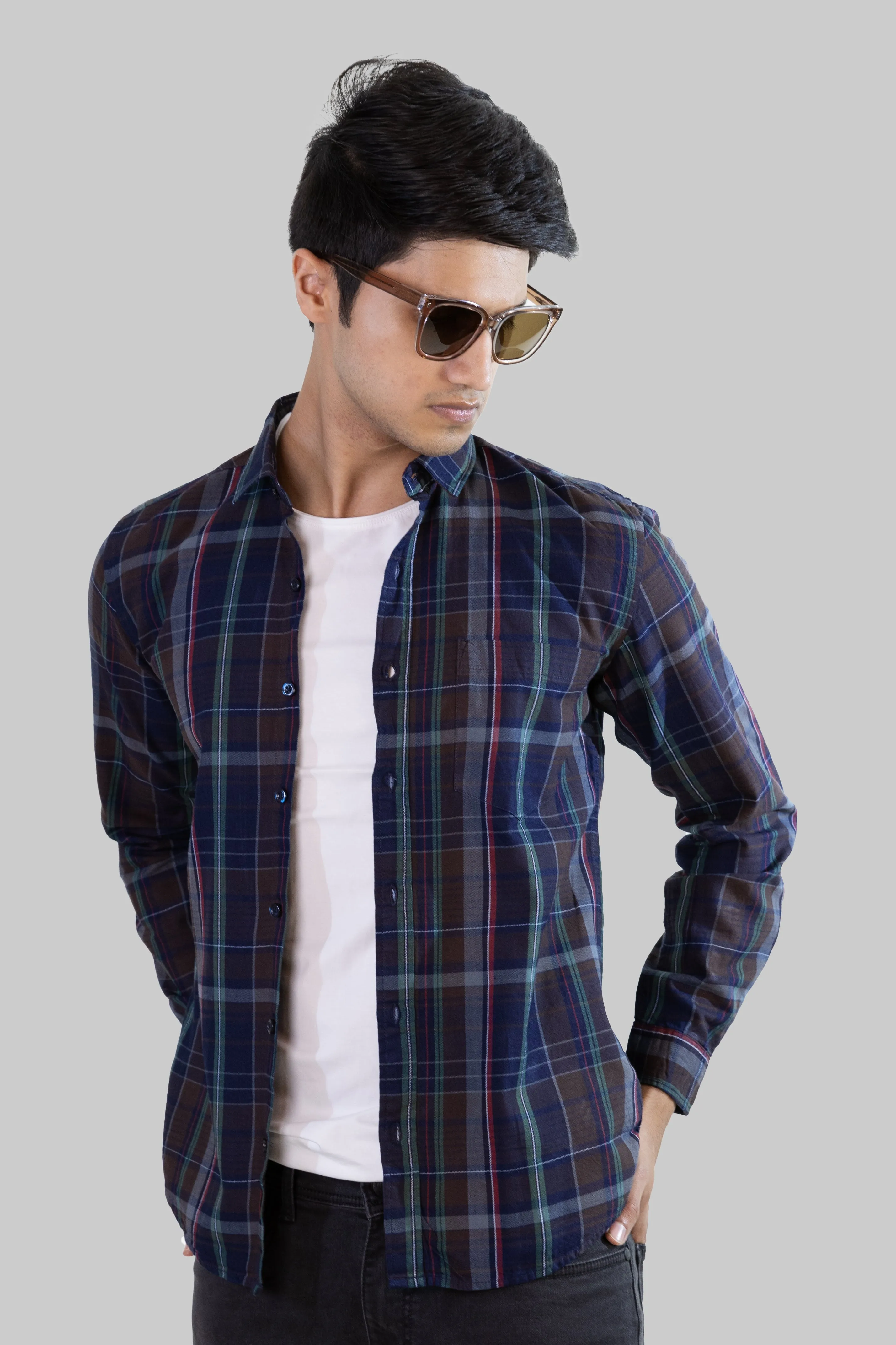 Gridline Checkered Shirt - Navy Blue