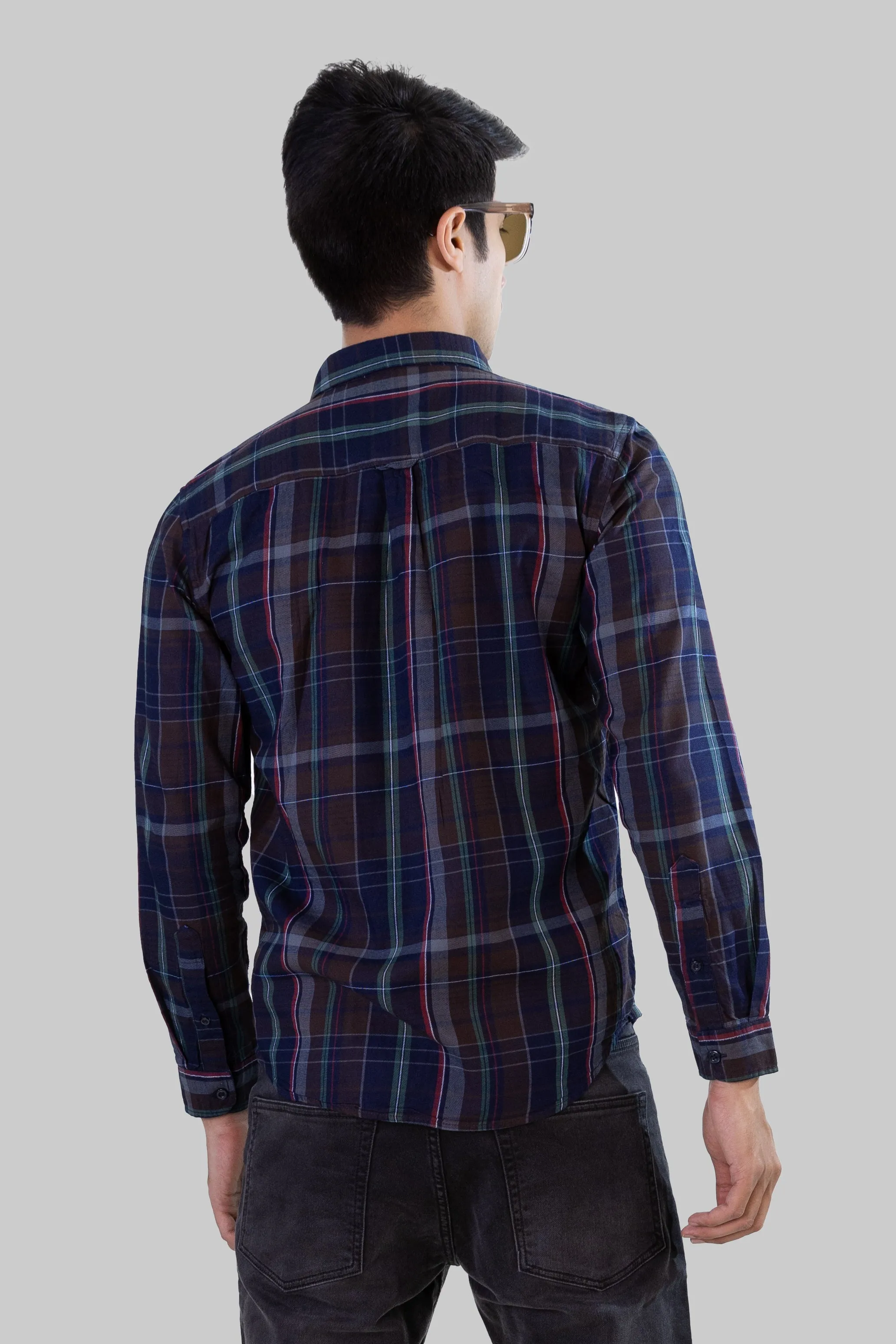 Gridline Checkered Shirt - Navy Blue