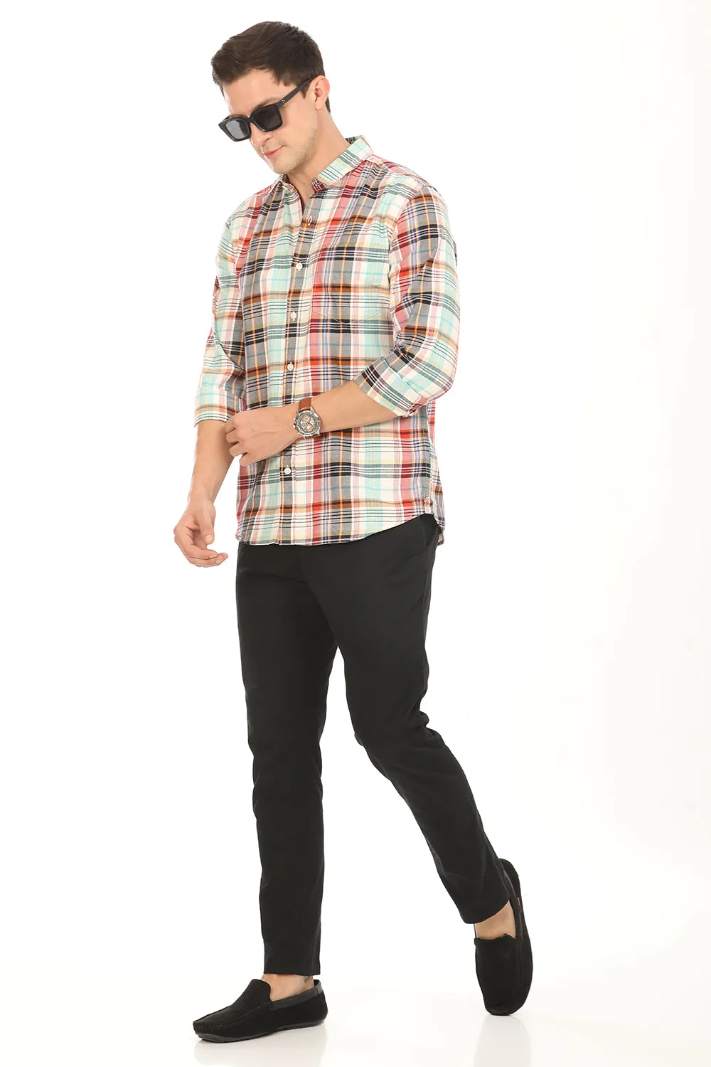 Gridline Checkered Shirt - Teal x Red