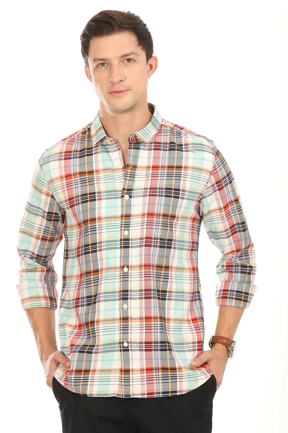 Gridline Checkered Shirt - Teal x Red