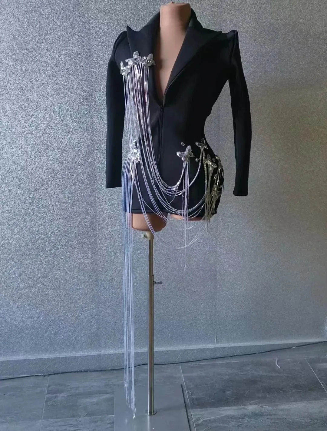 Handmade Crystal Sequined Fringes Blazer