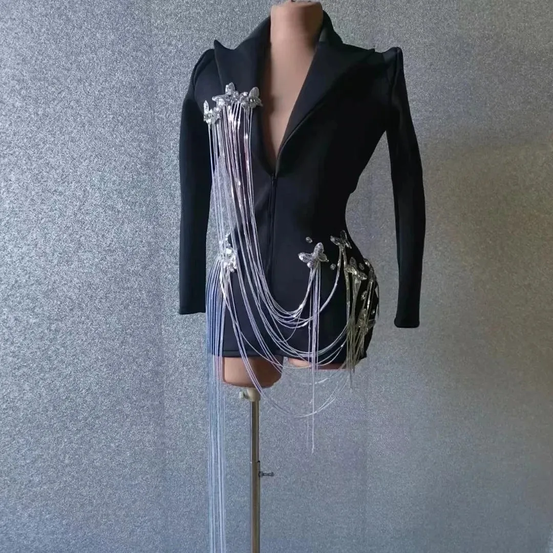 Handmade Crystal Sequined Fringes Blazer