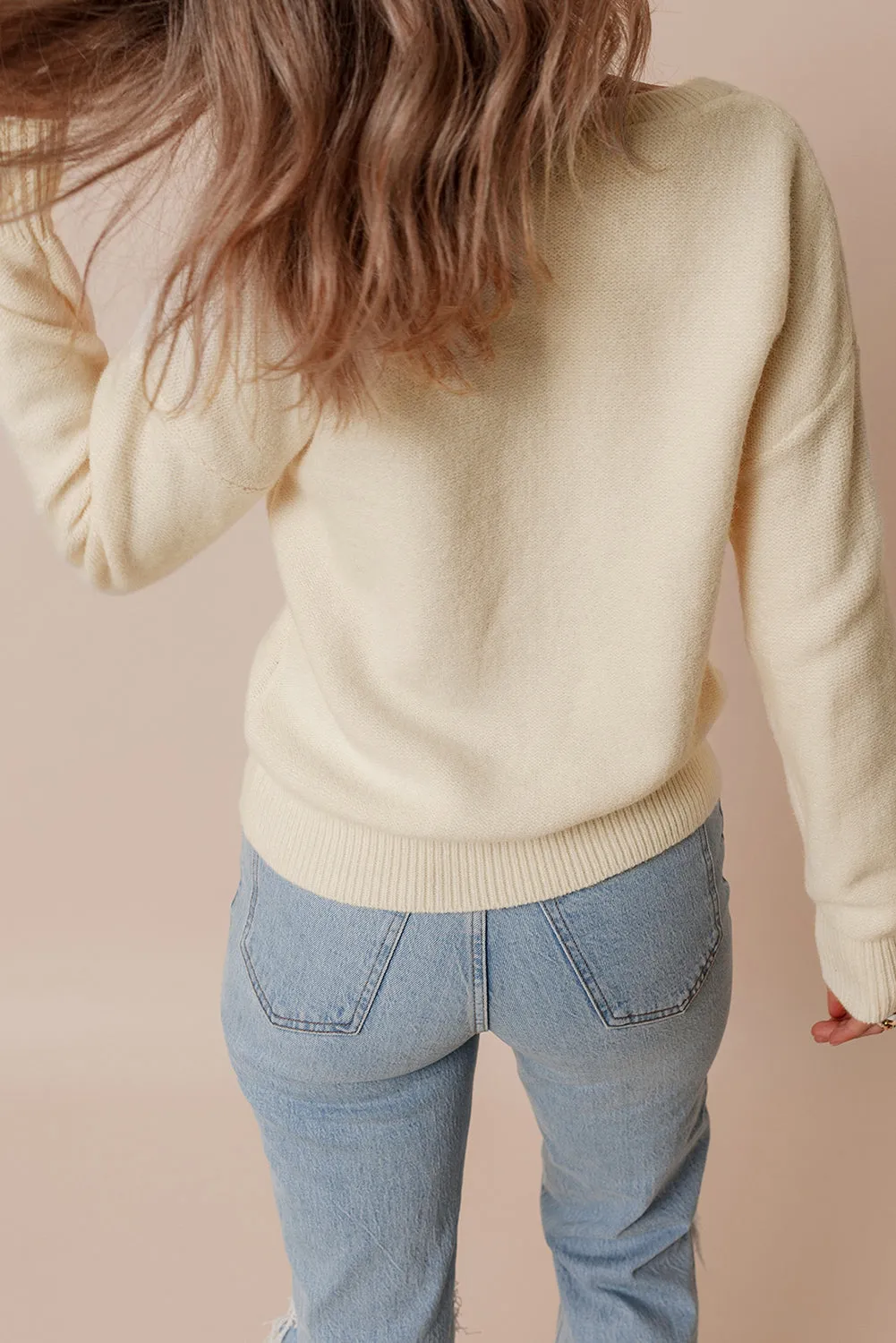 Knitted Flower Ribbed Edge Sweater