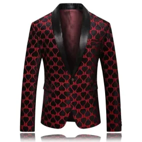 Men Blazer - Red Lapel Collar Tuxedo Blazer