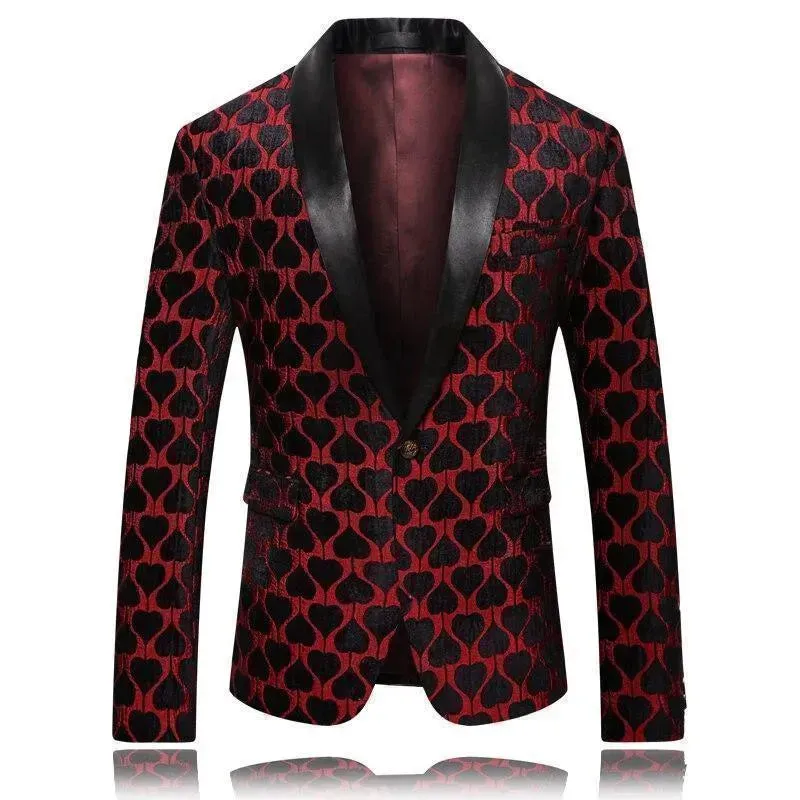 Men Blazer - Red Lapel Collar Tuxedo Blazer