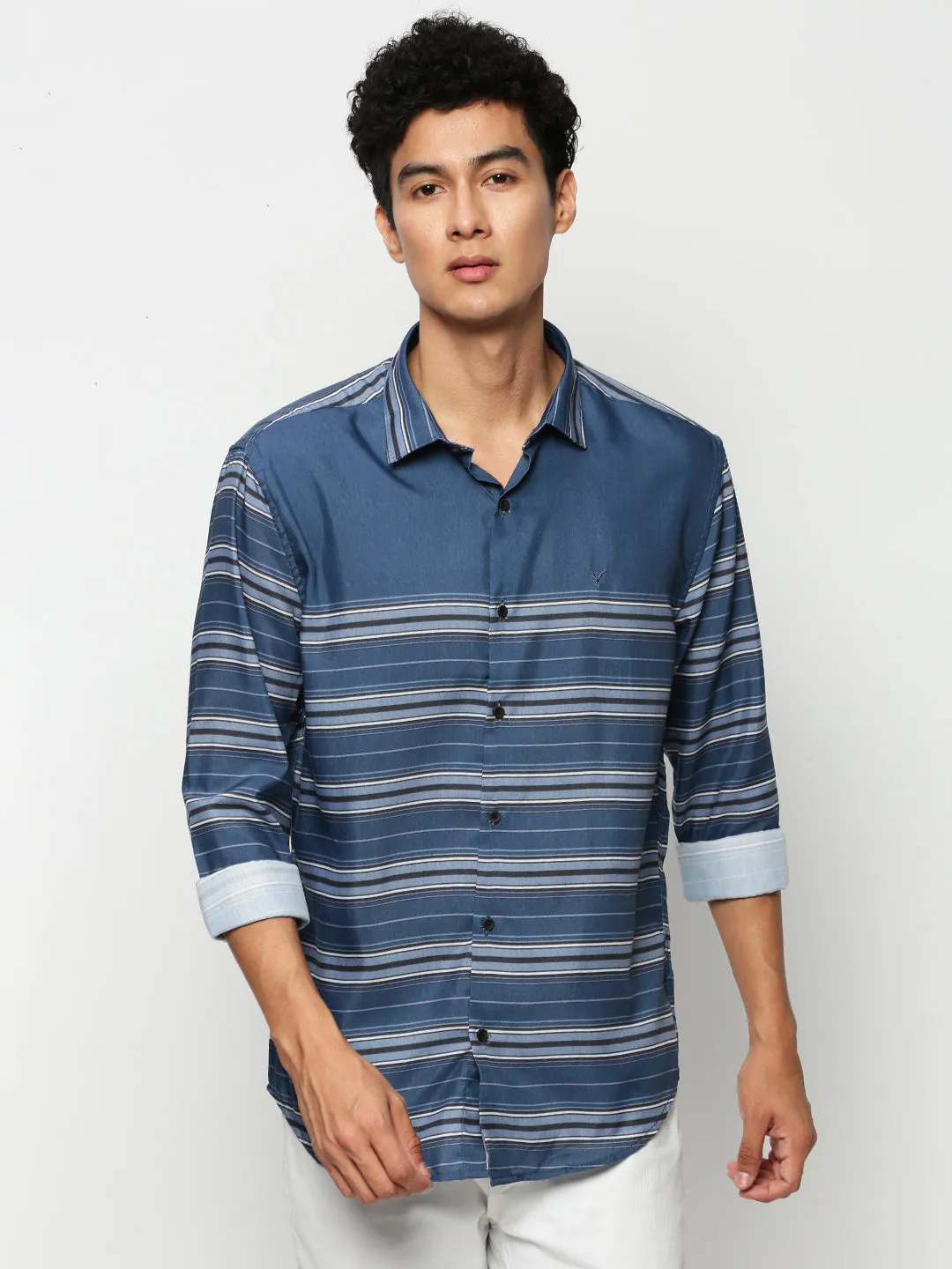 Men Blue Striped Casual Casual Shirts