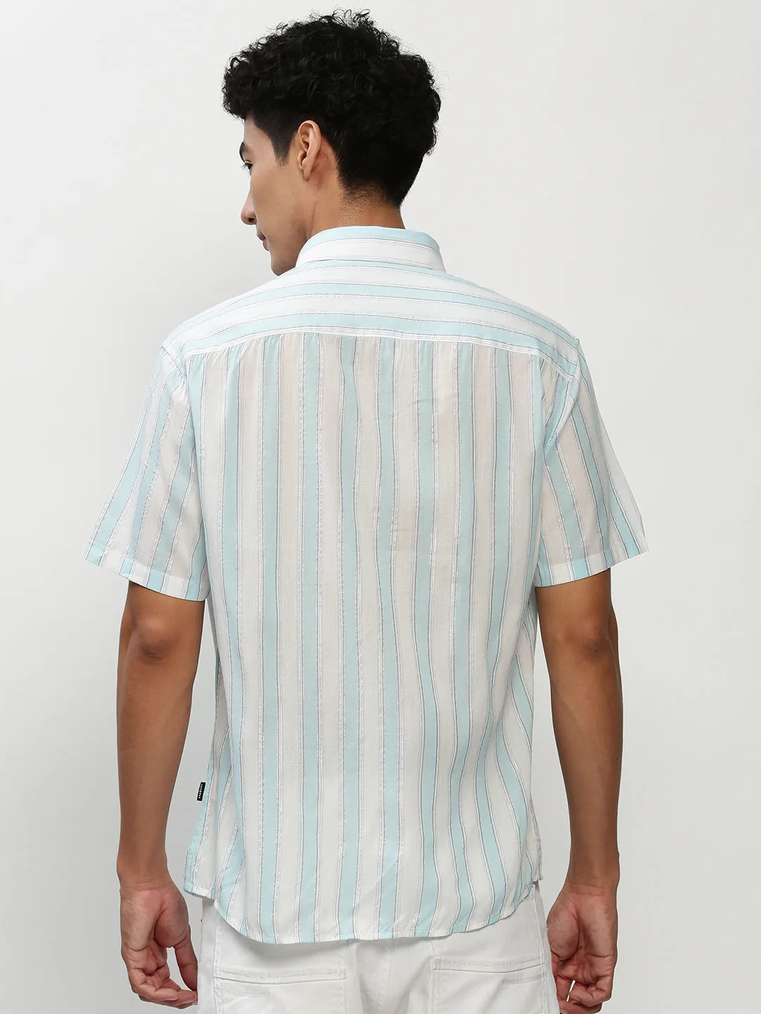 Men White Striped Casual Casual Shirts