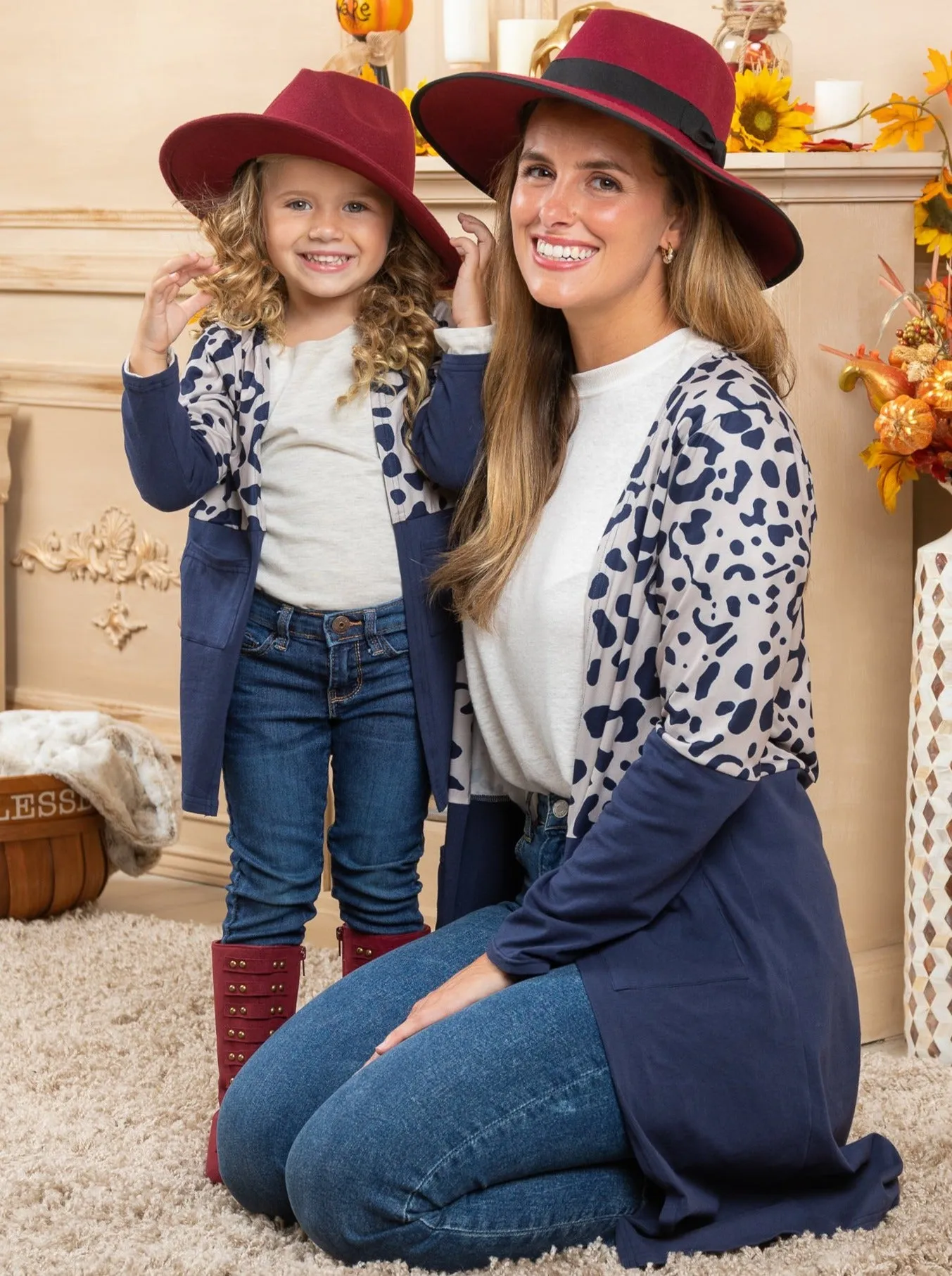 Mommy and Me Oversized Leopard Colorblock Cardigans