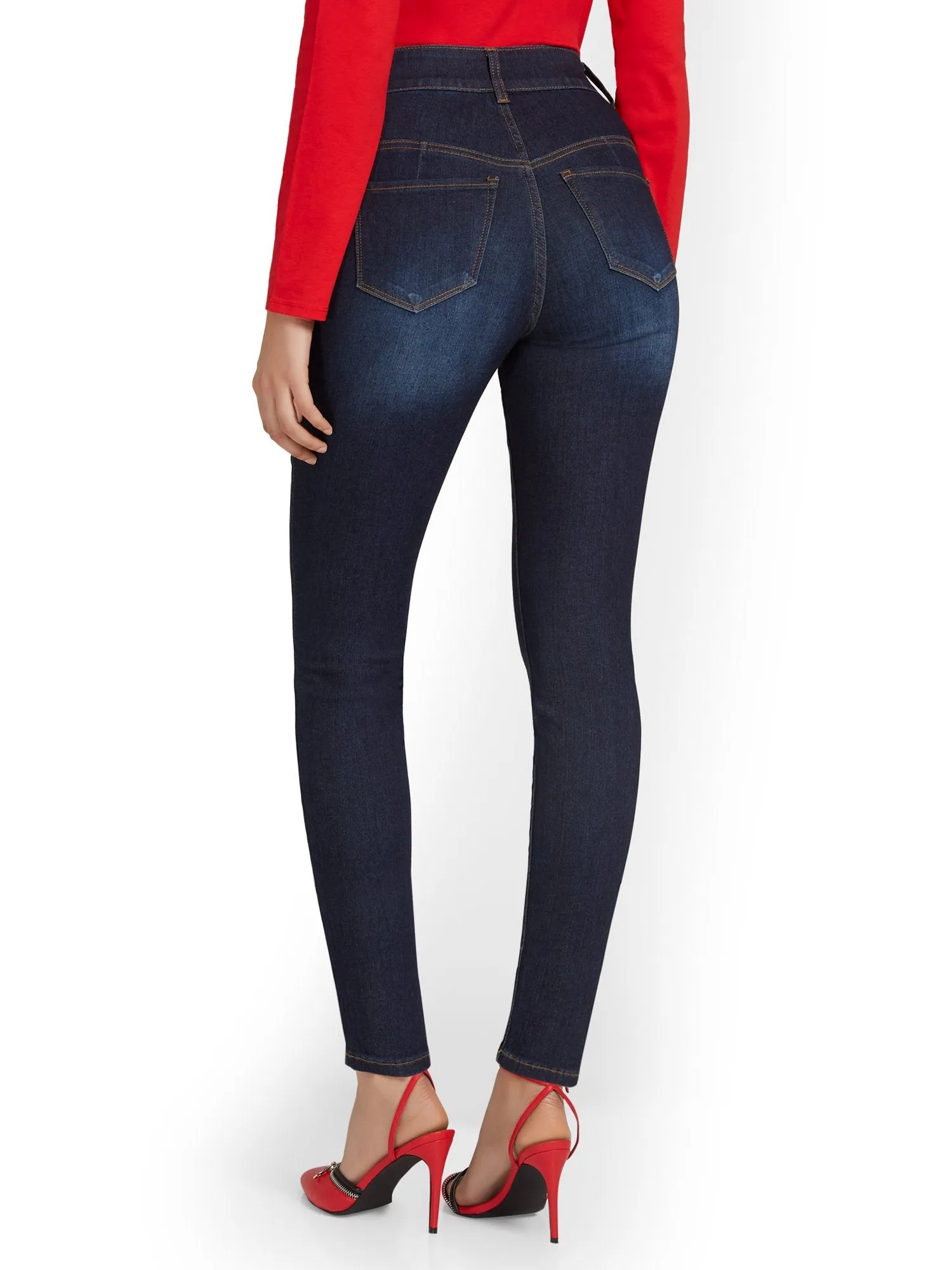 Mya Curvy Ultra High-Waisted Sculpting No-Gap Super-Skinny Ankle Jeans - Dark Blue Wash