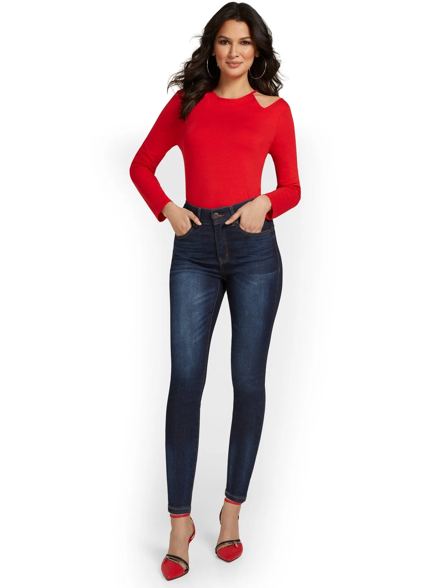 Mya Curvy Ultra High-Waisted Sculpting No-Gap Super-Skinny Ankle Jeans - Dark Blue Wash