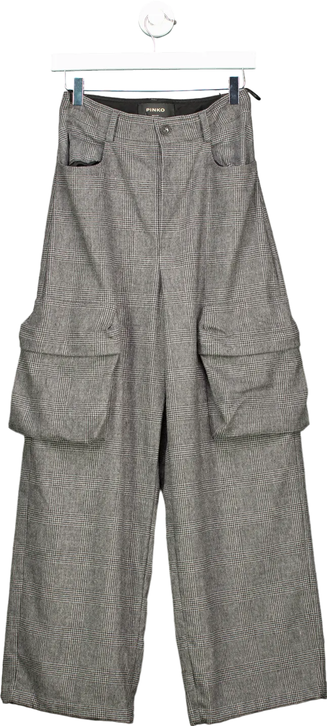 Pinko Grey Rhydon Pantalone Flanella Disegno Galles Trousers UK 6