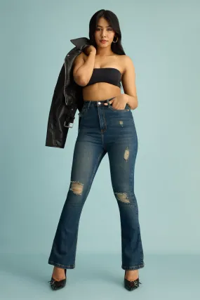 Retro Chic Blue Bootcut Jeans