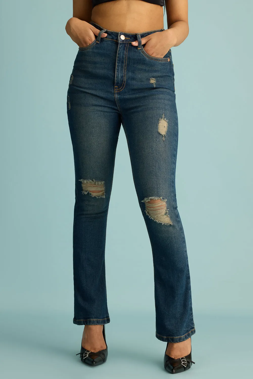 Retro Chic Blue Bootcut Jeans