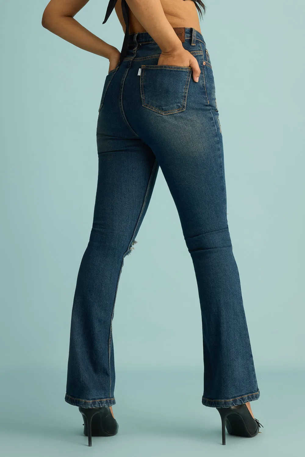 Retro Chic Blue Bootcut Jeans