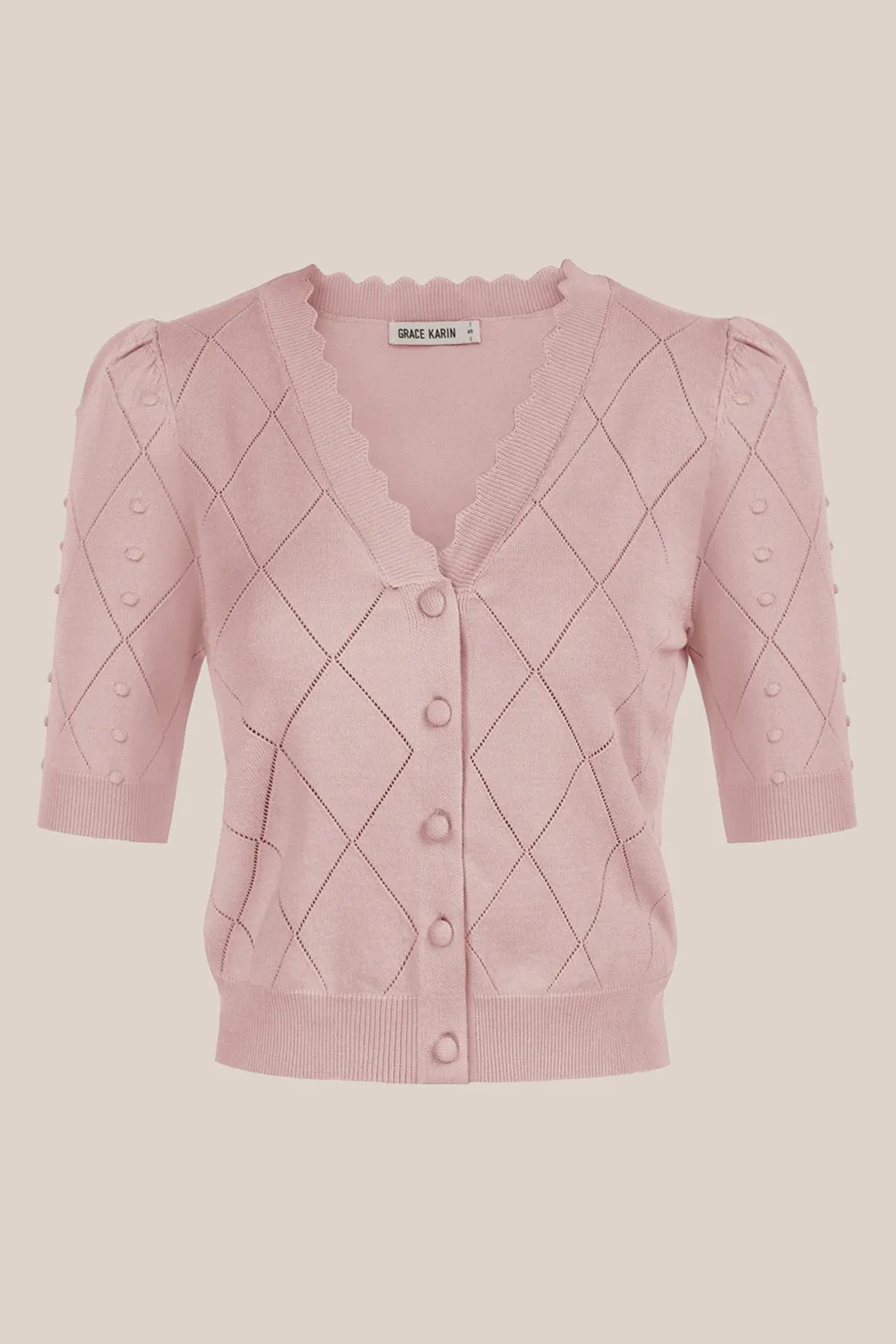 Ribbed Cuff Cardigan Button-up Knitwear - Pink