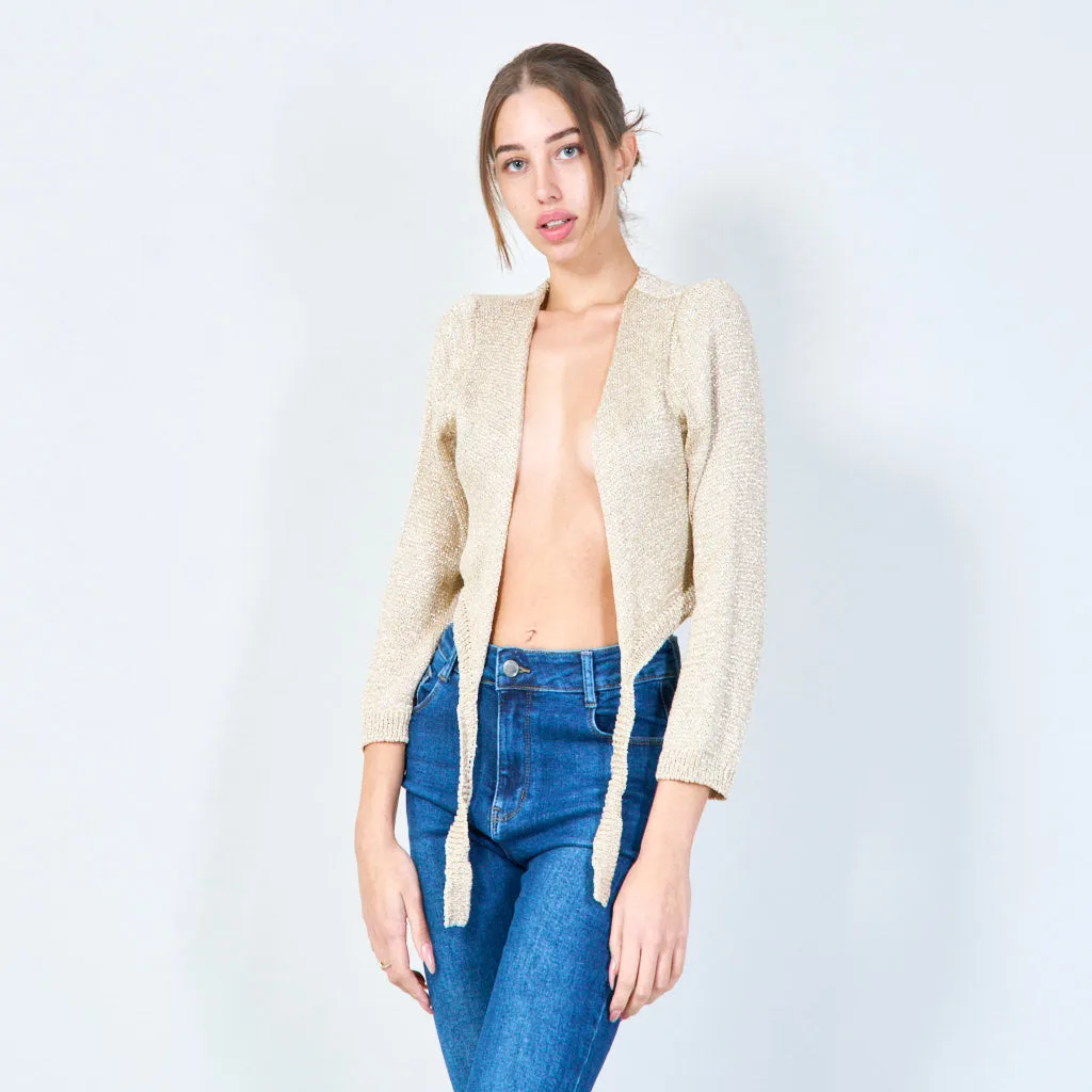 Shimmer tie-front cropped cardigan wholesale