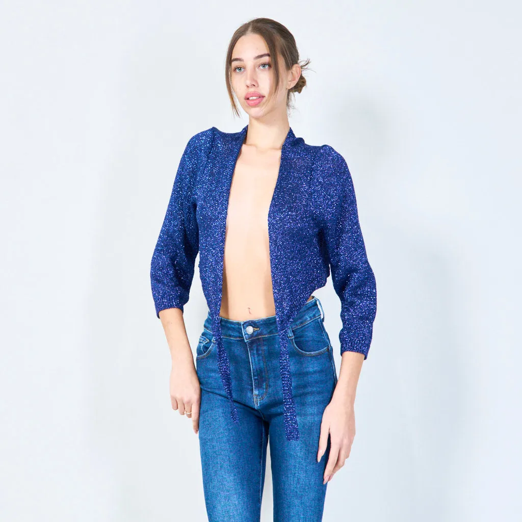 Shimmer tie-front cropped cardigan wholesale