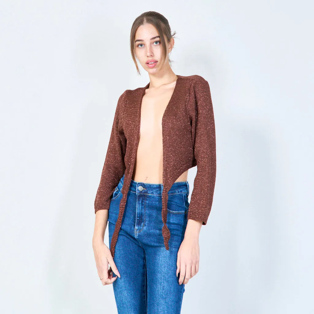 Shimmer tie-front cropped cardigan wholesale