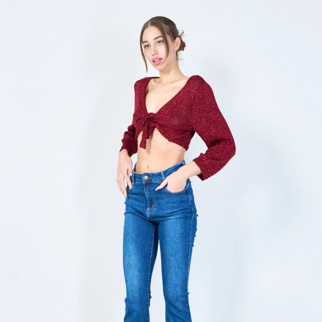 Shimmer tie-front cropped cardigan wholesale