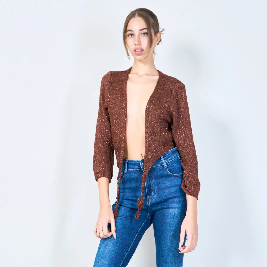 Shimmer tie-front cropped cardigan wholesale