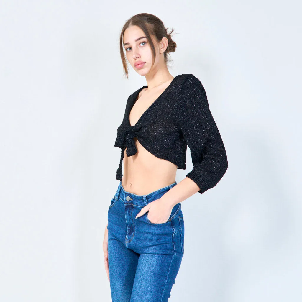 Shimmer tie-front cropped cardigan wholesale