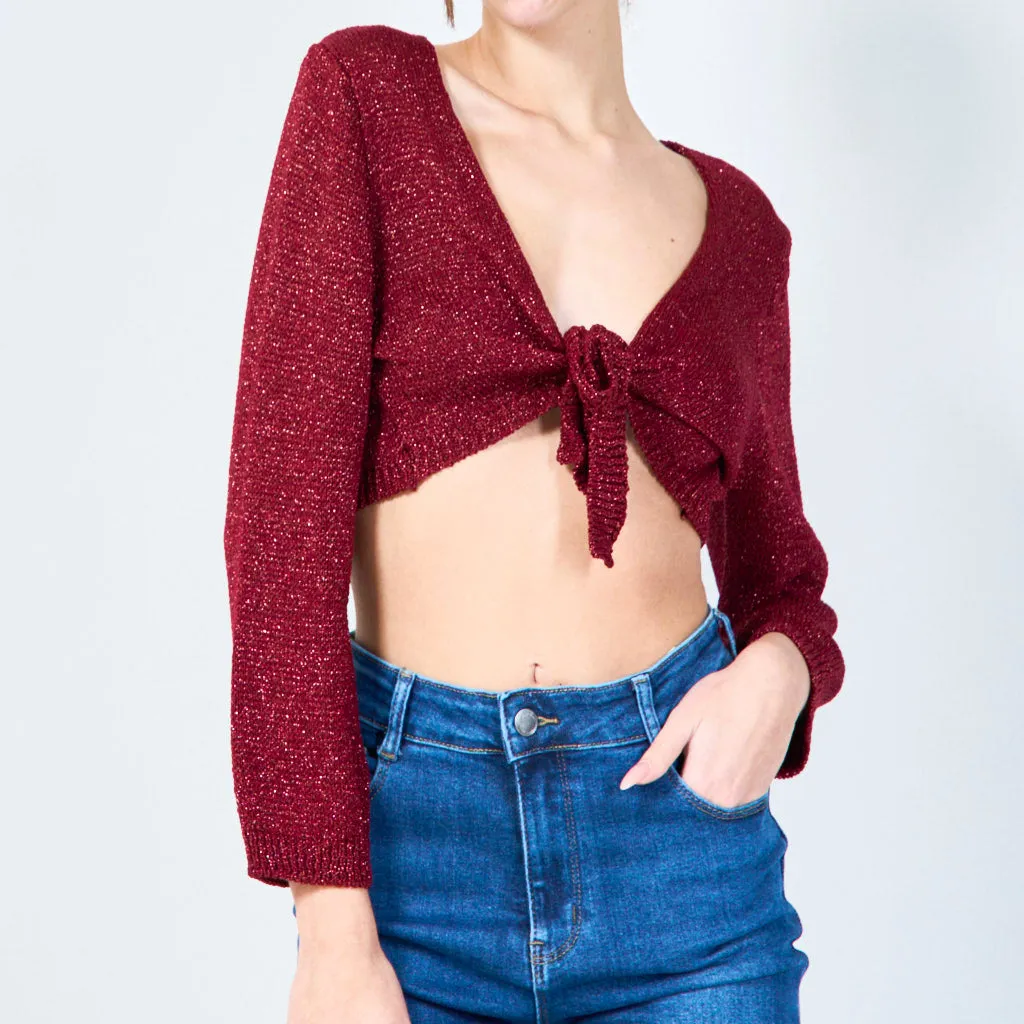 Shimmer tie-front cropped cardigan wholesale