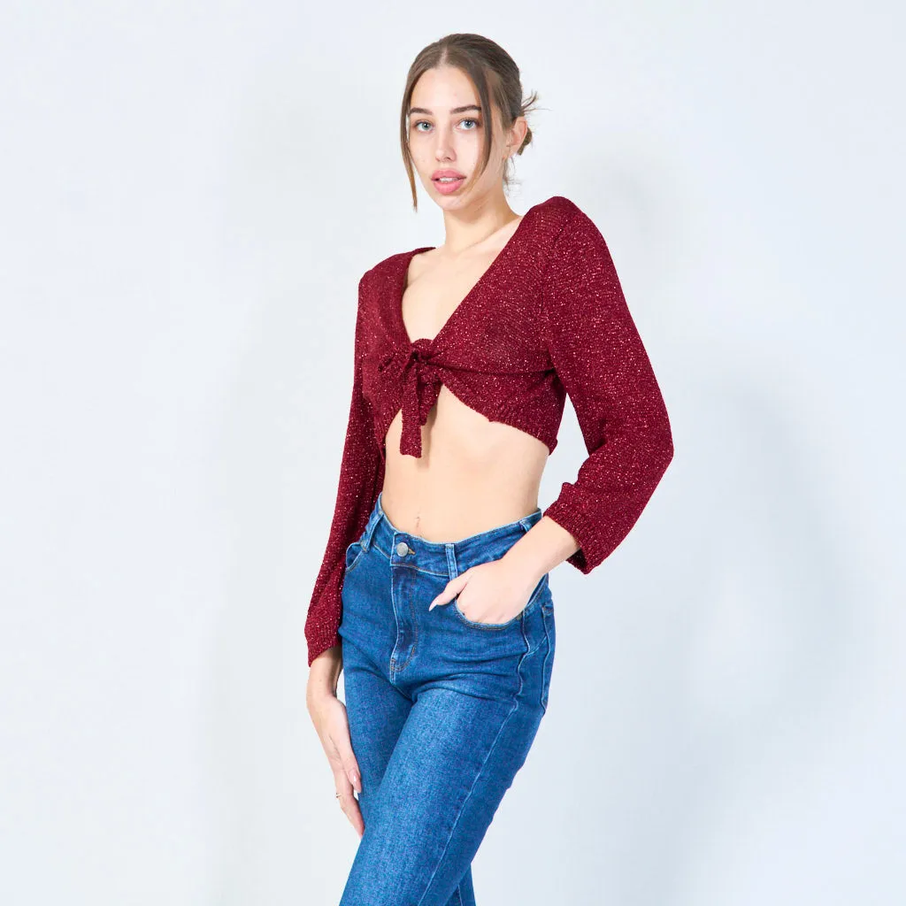 Shimmer tie-front cropped cardigan wholesale