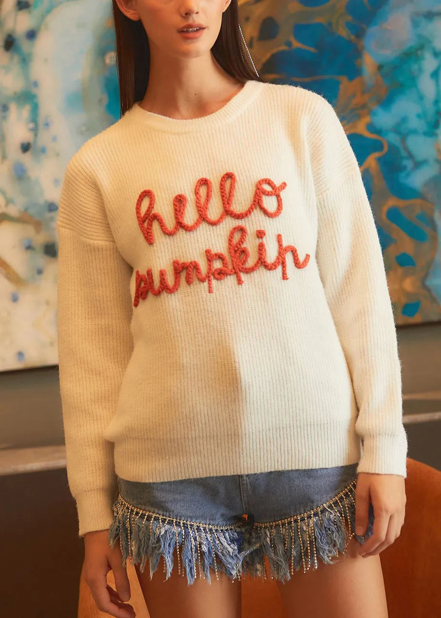 Simple Beige Letter Hollow Out Cozy Knit Sweaters Fall AE1011