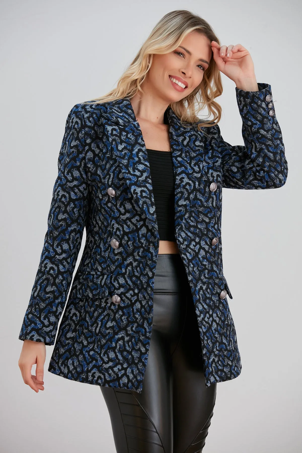 Sophisticated Jacquard Blazer in Blue