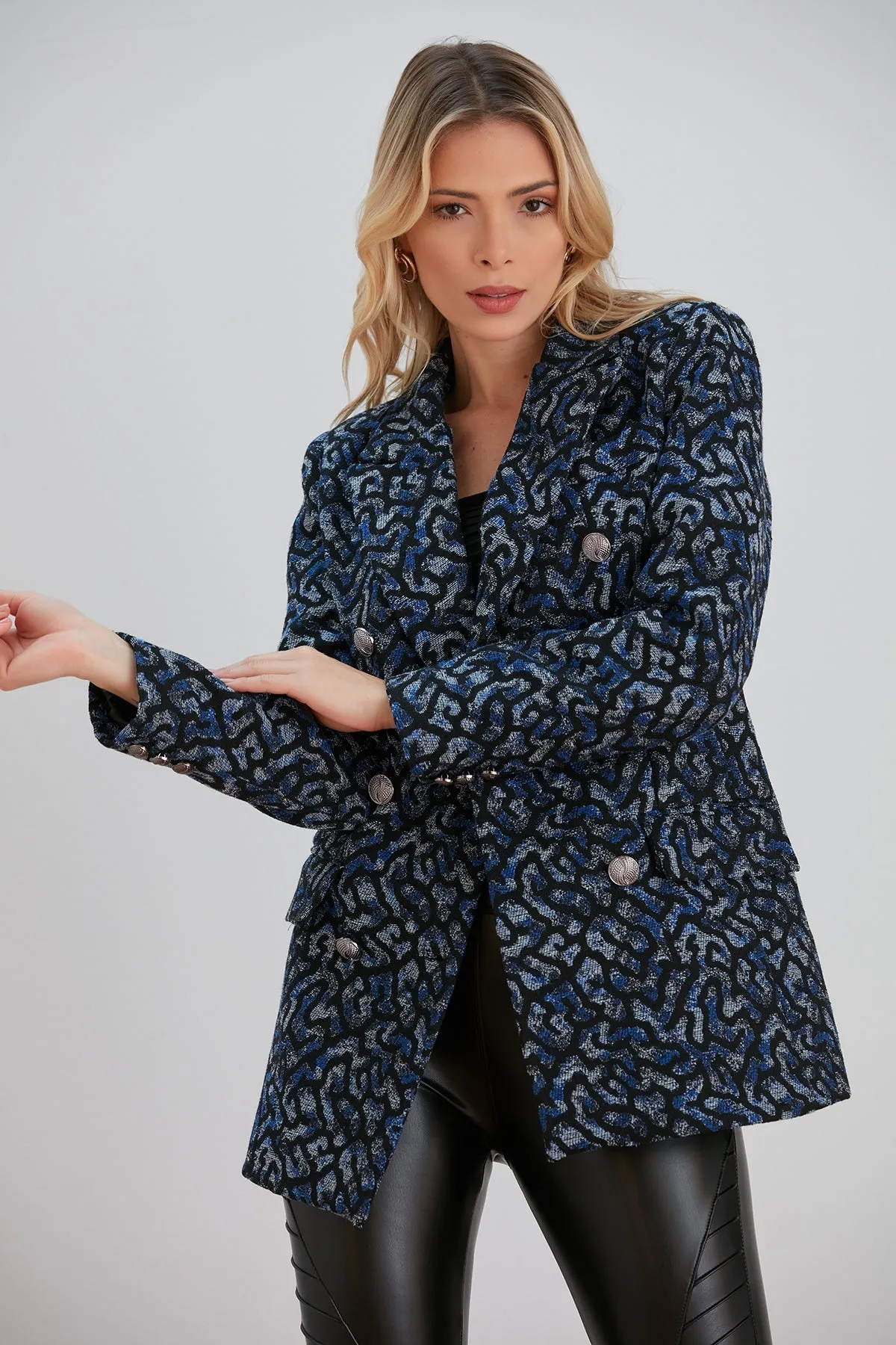 Sophisticated Jacquard Blazer in Blue