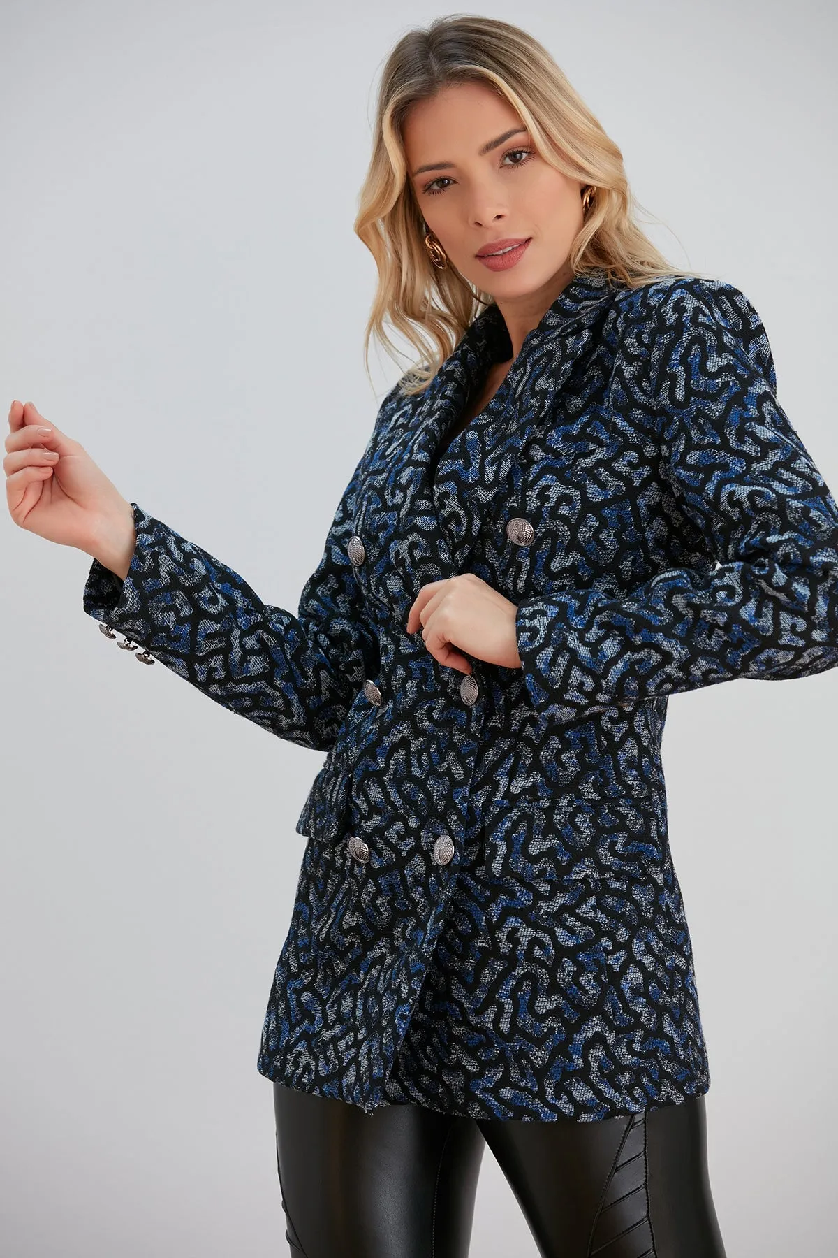 Sophisticated Jacquard Blazer in Blue