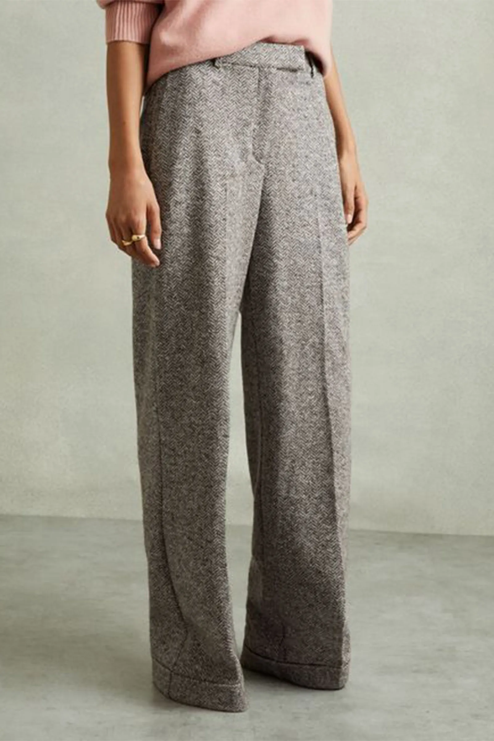 Textured Wool-blend Wide Leg Suit Trousers